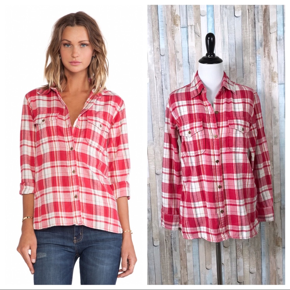Current Elliott 1 Red Omaha Plaid Perfect Shirt